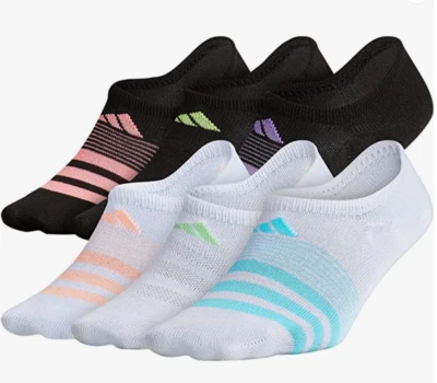 Calcetines Adidas Superlite Super No Show para niños-niñas (6 pares), blanco/azul aguamarina transparente Foto 1 de 3