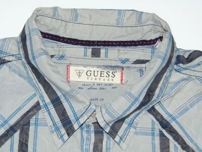 Camisa Guess Vintage Para Hombre Manga Corta XL Algodón Gris Cuadros Foto 1 de 4