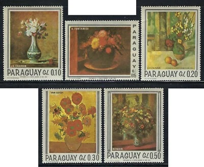 Paraguay - 1967 5v. CTO NH Pinturas Flores Arte Flora Foto 1 de 3
