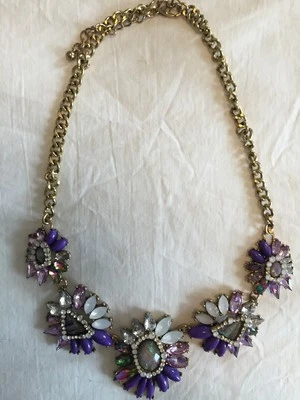 Collar llamativo oro flor cristal gema facetada púrpura nuevo sin etiquetas Foto 1 de 4