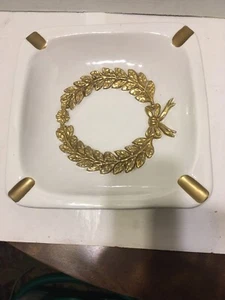 Limited Edition Italy  KB White Gold Ashtray Ceramic Gold Wreath FREE SHIP! - Picture 1 of 5