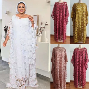 African Women Lace Long Dress Set Evening Dashiki Kaftan Cocktail Party Gown - Picture 1 of 23