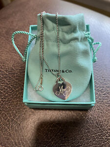 Tiffany Co sterling silver 925 Neclace with “Mom” charm a bag and a box