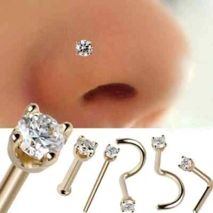 Piercing de acero quirúrgico de 6 piezas para nariz, GEMA de circonita pendiente - Picture 1 of 30