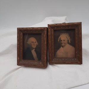Antikes Paar 4"x 5" farbig getönte Bilder von George & Martha Washington - Bild 1 von 5