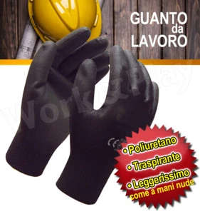 12 Paia Guanti da Lavoro Poliuretano Nero tg 6-7-8-9-10-11 Meccanico Officina - Bild 1 von 3