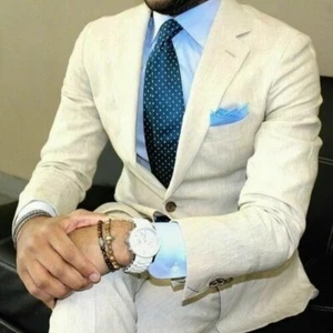 Traje de lino de verano para hombre formal de negocios 2 piezas calce ajustado boda fiesta esmoquin - Imagen 1 de 8