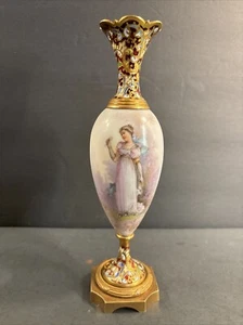 Vaso antico in porcellana Sevres/Cloisonne/Smalto/Ragazza/Fiori/Firmato/Francia C.1920 - Foto 1 di 15