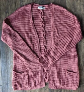 Hippie Rose Cardigan Sweater Womens XL Dusty Rose Crochet Bohemian #236 - Picture 1 of 12