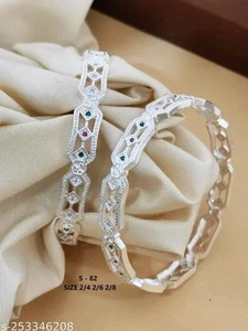 Wedding Silver Look Kundan Bangle Beautiful Design Ethnic Kada Bracelet(2Pcs) - Picture 1 of 2