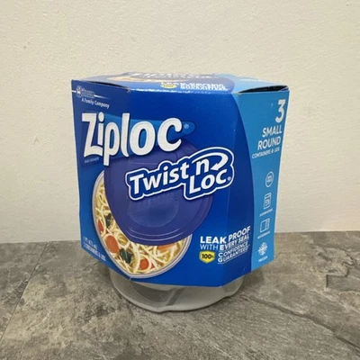 Ziploc Twist n Lock Loc 3 Pack Small Round Plastic Containers Lids 16oz NOS - Image 1 of 4