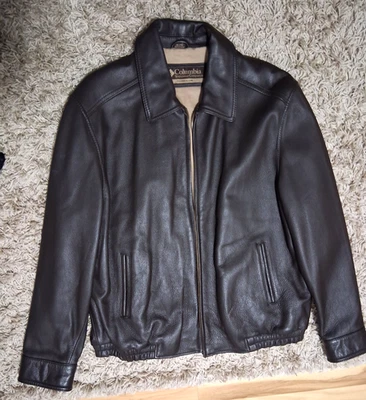 Columbia Hombres Chaqueta de Cuero Marrón Oscuro Cierre de Cremallera, Bolsillos Interiores XLarge Foto 1 de 4