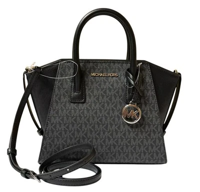 Michael Kors Avril Small Satchel Shoulder Crossbody Bag MK Signature Black - Image 1 of 4