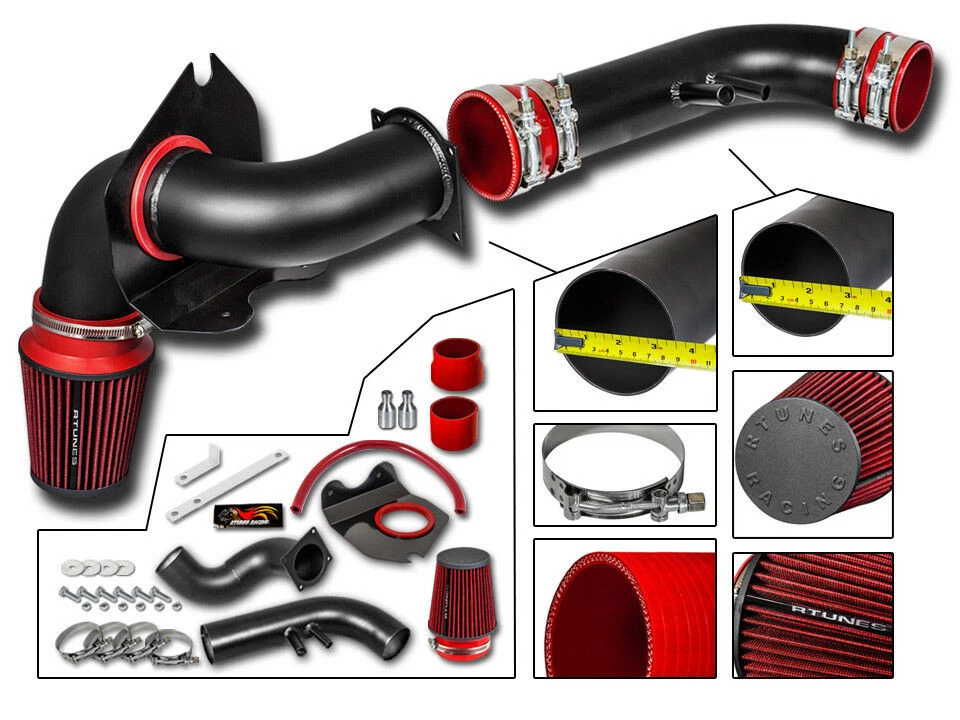 Cold Air Intake Kit MATT BLACK + RED Filter For 96-04 Ford Mustang GT 4.6 V8 - Image 1 of 1