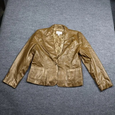 Blazer Worthington Mujer Grande Dorado Imitación Cuero Un Botón Piel de Serpiente Chaqueta Foto 1 de 4