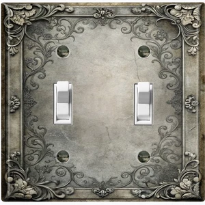 Metall Lichtschalter Steckdosenabdeckung Wandplatte verblasst rustikal grau Blumenrahmen FME109 - Bild 1 von 35