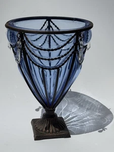 Vintage Large Blue Caged Blown Glass Urn Vase Centerpiece - Picture 1 of 8