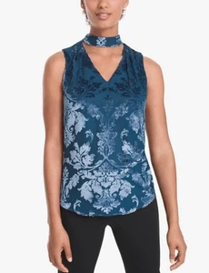 Top senza maniche White House Black Market Salma blu burnout velluto taglia 8 NUOVO - Foto 1 di 8