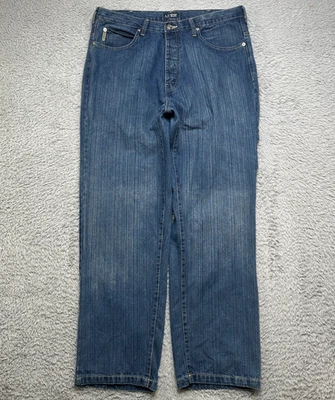 Jeans Armani Para Hombres 36x31.5 Azul Suelto Índigo Denim Botón Mosca Diseñador Águila Foto 1 de 4