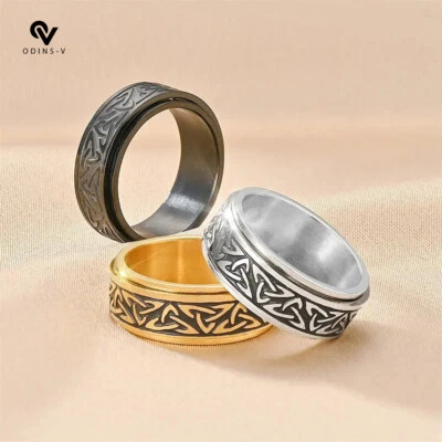 Men's Ring Dragon Celtic Knot Titanium Steel Wedding Spinner Band 8mm silver - Image 1 of 4