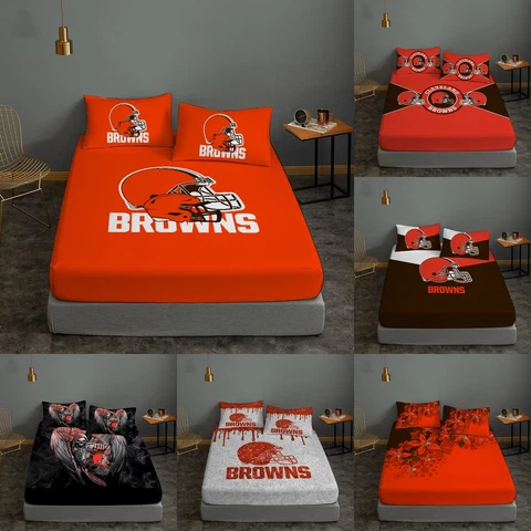Cleveland Browns Fitted Sheet Set 3 Piece Deep Pocket Bed Sheet Pillowcases Cover