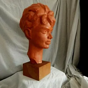 Vintage Mid Century 16" H Terra Cotta Sculpture ~ Young Woman Signed Paul Serste - Picture 1 of 12