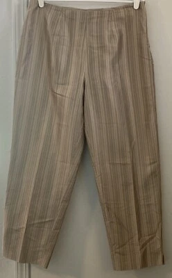 Hillard & Hanson Women’s 100% Silk Pants Size 14 Beige Striped Side Zip - Image 1 of 4