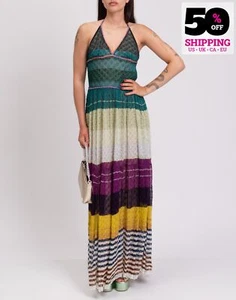 RRP €1400 MISSONI Knitted Maxi Dress IT38 US2 UK6 XS Striped Lined Halter Neck - Picture 1 of 9