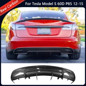 For Tesla Model S 60D P85 12-15 Carbon Fiber Rear Bumper Lip Diffuser Spoiler  - Foto 1 di 12