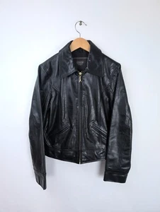 RARE COACH Women's Sz S Black Leather Zip Folded Collar Jacket Est 1941 - Picture 1 of 9