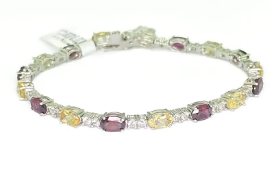 Sterling Silver Wine Garnet, Citrine and Created White Sapphire Tennis Bracelet - Image 1 of 2