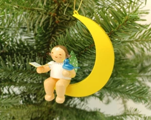 Christbaumengel - Engel mit Liederbuch und Vogel im Mond 650/70/12b Wendt & Kühn - Picture 1 of 1