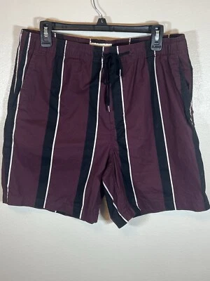 American Eagle Men’s Drawstring Shorts Size Medium Striped Bungundy & Black - Image 1 of 4