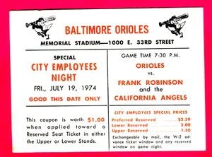 7/19/74 ORIOLES/ANGELS FULL TICKET-BRUCE BOCHTE MLB DEBUT-DON BAYLOR WALK-OFF HR - Picture 1 of 1
