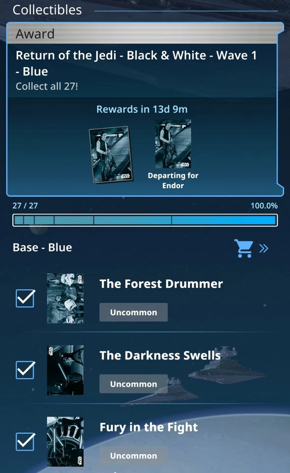 Topps Star Wars Card Trader RotJ Black and White W1 Base Blue Set Digital - Image 1 of 1