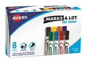 Avery MARK A LOT Desk-Style Dry Erase Marker, Chisel Tip, Assorted, 8/Set - Imagen 1 de 2