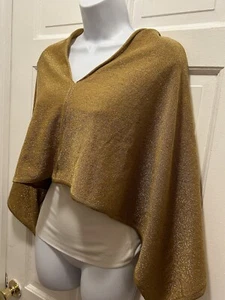 NWT pineda covalin Mexico Gold Metallic Sparkle  Women’s Poncho Wrap Shawl New - Picture 1 of 7
