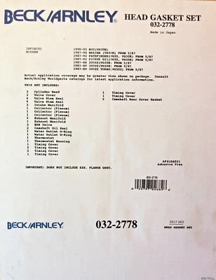 Nuevo juego de juntas de culata de motor Beck/Arnley 032-2778 Foto 1 de 3