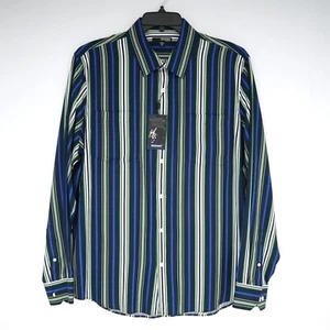 Murano Herren Hemd XL SLIM FIT blau rot grün weiß gestreift Back to Space Neu mit Etikett - Bild 1 von 11