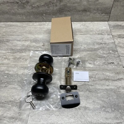 Juego de perillas/cerraduras de puerta de entrada, estilo bola plana, acabado bronce frotado con aceite Foto 1 de 4