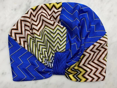 NWT - MISSONI MARE ZIG ZAG TURBAN HAT - BLUE/YELLOW/WHITE - ONESIZE - Image 1 of 4