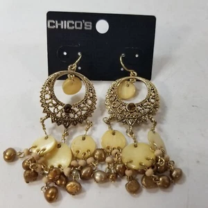 Chicos Gold Tone Rhinestone Ethnic Boho Dangle Drop Chandelier Earrings - Picture 1 of 8