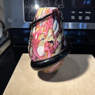 RARE Robert EICKHOLT ART GLASS VASE UNIQUE COLOR SIGNED DATED 1997~Applied Band~ - Image 1 of 3