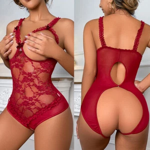 Women Sexy Lingerie Open Bodysuit Nightwear Underwear Lace Babydoll Outfit - Picture 1 of 50