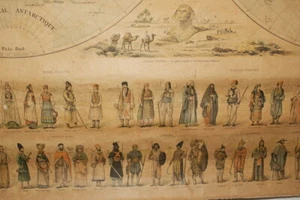 GRANDE MAPPEMONDE COULEURS ENTOILEE LE PETIT JOURNAL COSTUMES PAYS CIRCA 1900 - Picture 1 of 12
