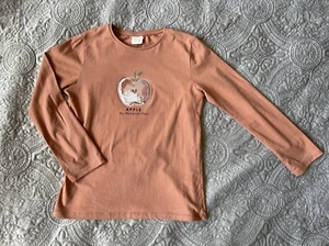 Zara Girls Kids Orange Long Sleeve Beaded 3D Apple Basic Soft Tshirt Sz 10 top - Picture 1 of 3