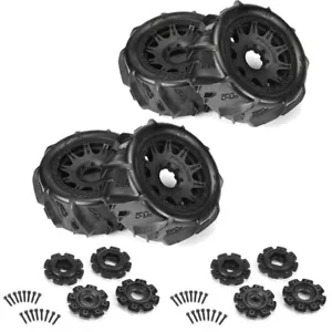 Pro-Line 1/6 Dumont Paddle Tires Mounted on Raid 5.7" Black Wheels (4) - Picture 1 of 4