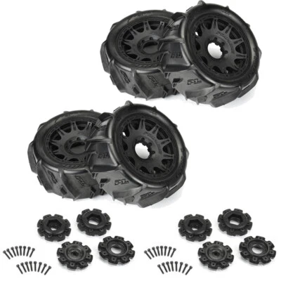 Pro-Line 1/6 Dumont Paddle Tires Mounted on Raid 5.7" Black Wheels (4) - Image 1 of 4