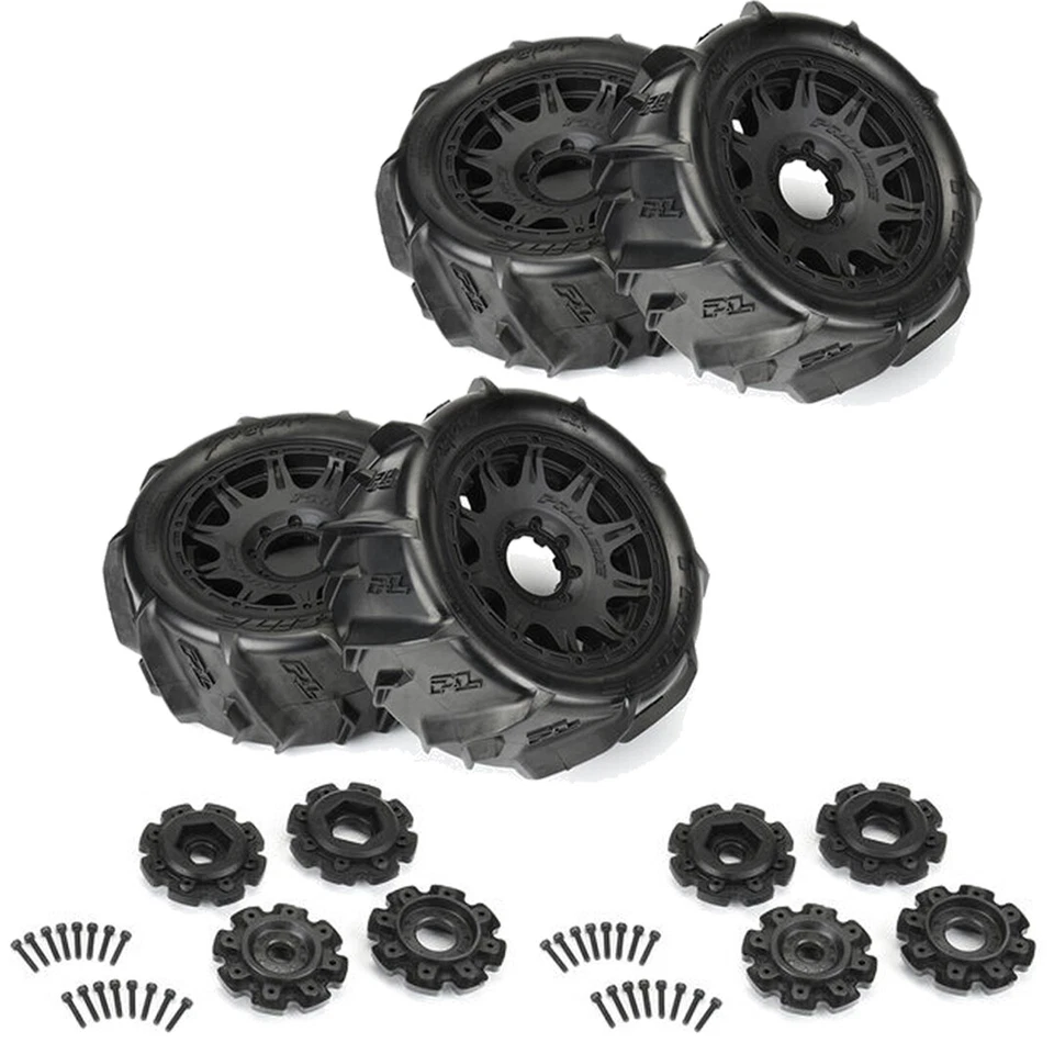 Pro-Line 1/6 Dumont Paddle Tires Mounted on Raid 5.7" Black Wheels (4) - Image 1 of 4