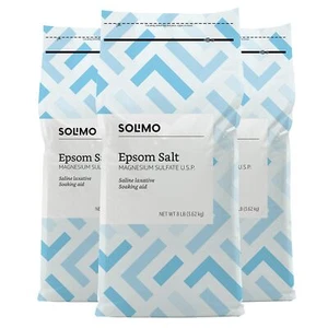 Solimo Epsom Salt Soak Magnesium Sulfate USP 8 Pound 128 oz - 3 Packs - Picture 1 of 6